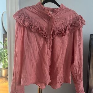Pink Lace Trim Blouse